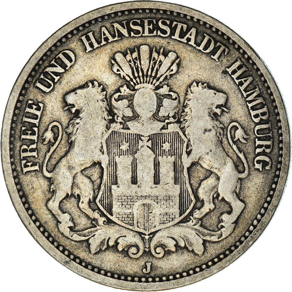 Moeda, Estados Alemães, HAMBURG, 2 Mark, 1876, Hambourg, VF(20-25), Prata