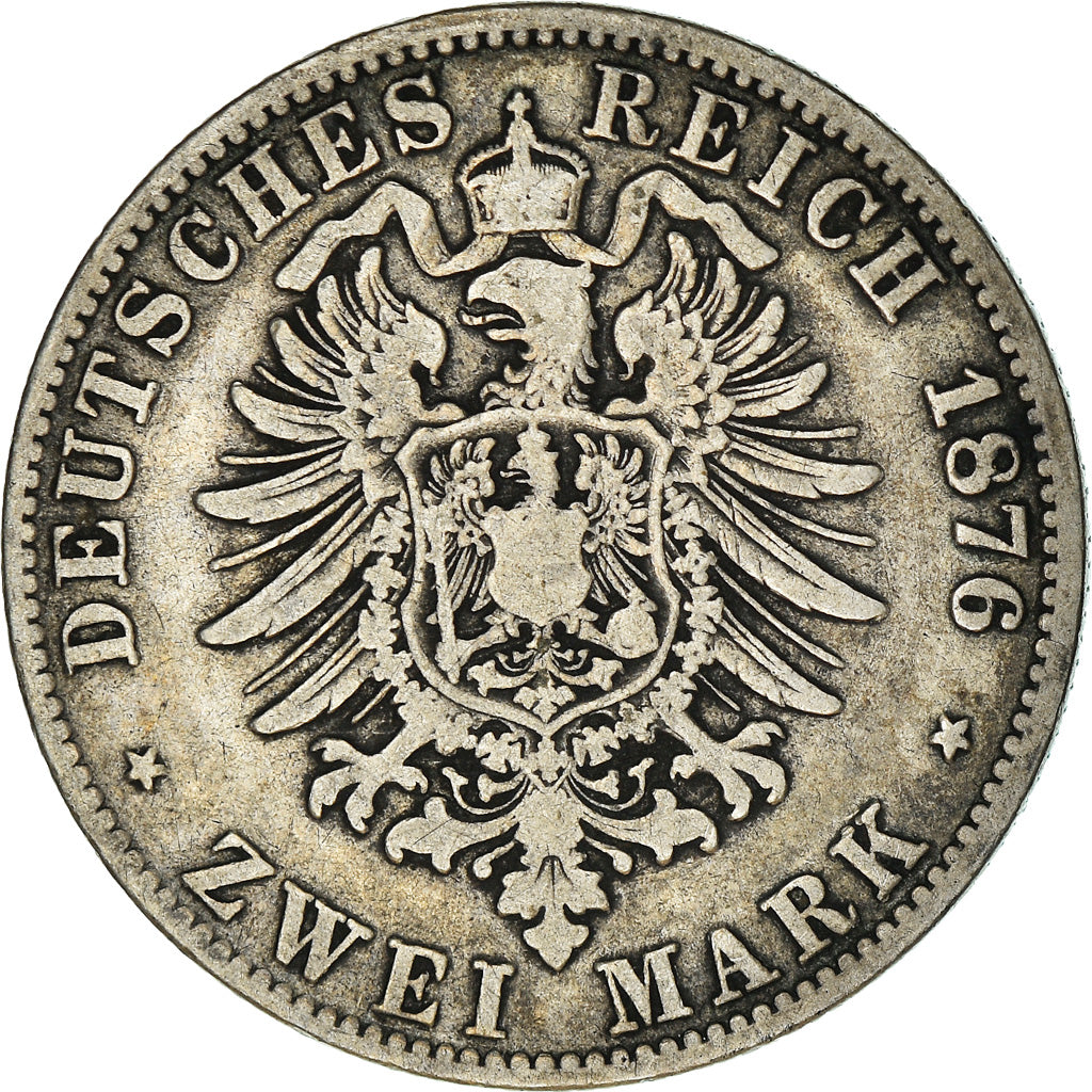 Moeda, Estados Alemães, HAMBURG, 2 Mark, 1876, Hambourg, VF(20-25), Prata