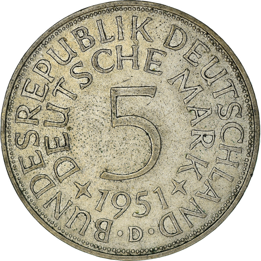 Coin, GERMANY - FEDERAL REPUBLIC, 5 Mark, 1951, Munich, EF(40-45), Silver
