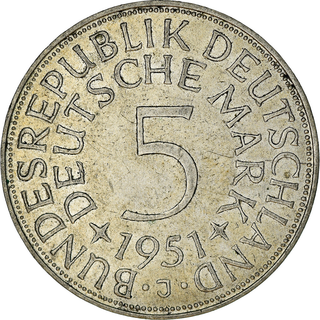 Coin, GERMANY - FEDERAL REPUBLIC, 5 Mark, 1951, Hambourg, EF(40-45), Silver