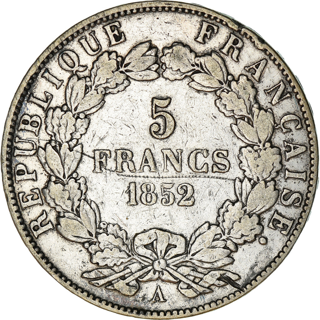Moeda, França, Napoléon III, 5 Francs, 1852, Paris, VF(20-25), Prata, KM:773.1