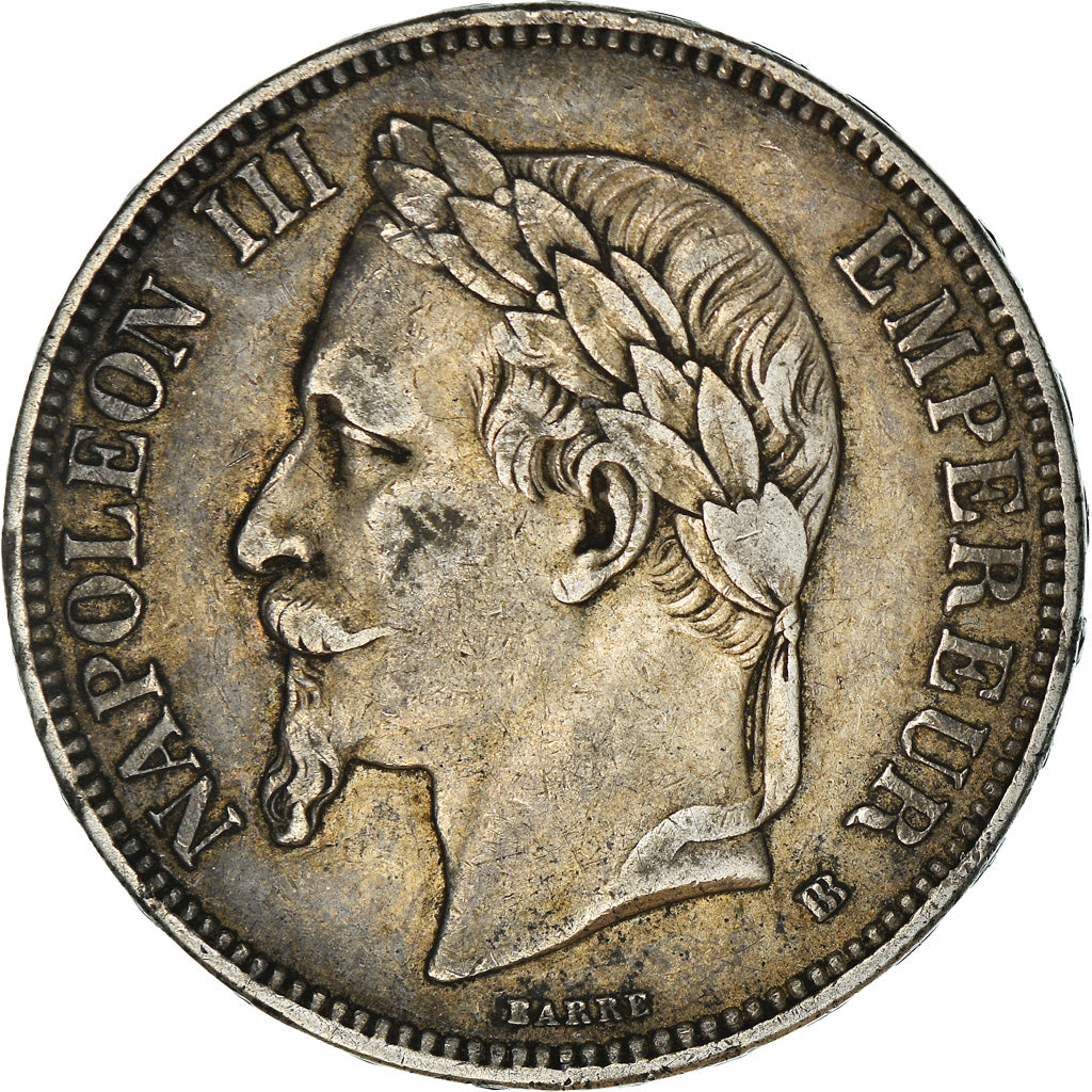 Moneta, Francia, Napoleon III, 5 Francs, 1869, Strasbourg, MB+, Argento
