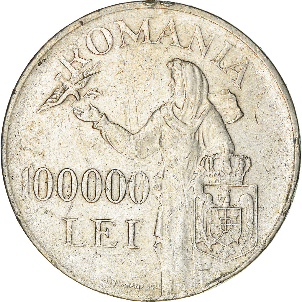Monnaie, Roumanie, Mihai I, 100000 Lei, 1946, TB+, Argent, KM:71