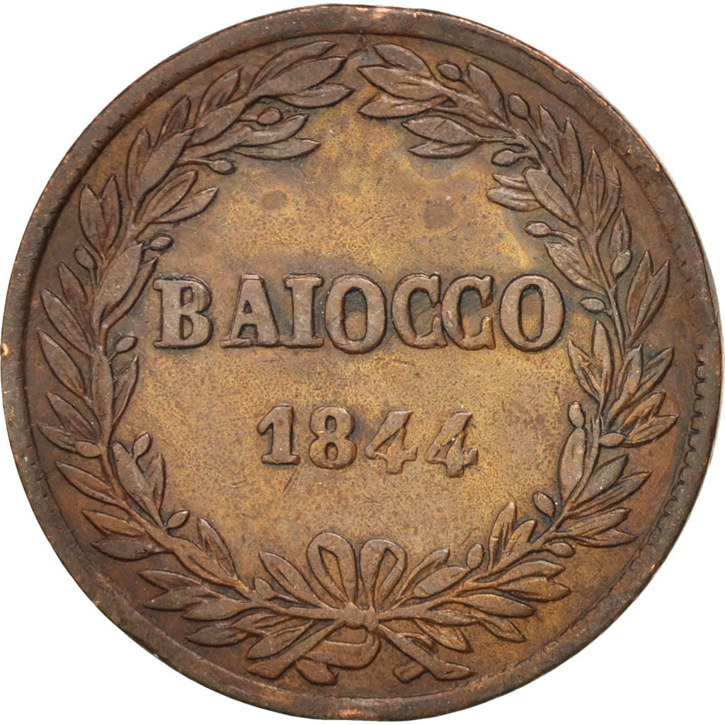 ITALIAN STATES, Baiocco, 1844, Bologna, KM #1320, EF(40-45), Copper, 30, 9.51