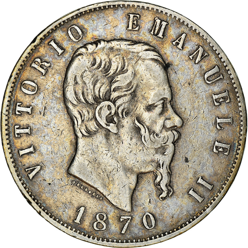 Moneta, Italia, Vittorio Emanuele II, 5 Lire, 1870, Milan, BB, Argento, KM:8.3