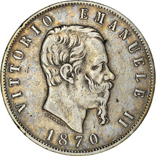 Moneta, Italia, Vittorio Emanuele II, 5 Lire, 1870, Milan, BB, Argento, KM:8.3