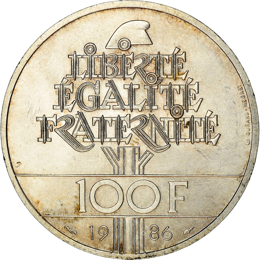 Coin, France, Statue de la Liberté, 100 Francs, 1986, EF(40-45), Silver