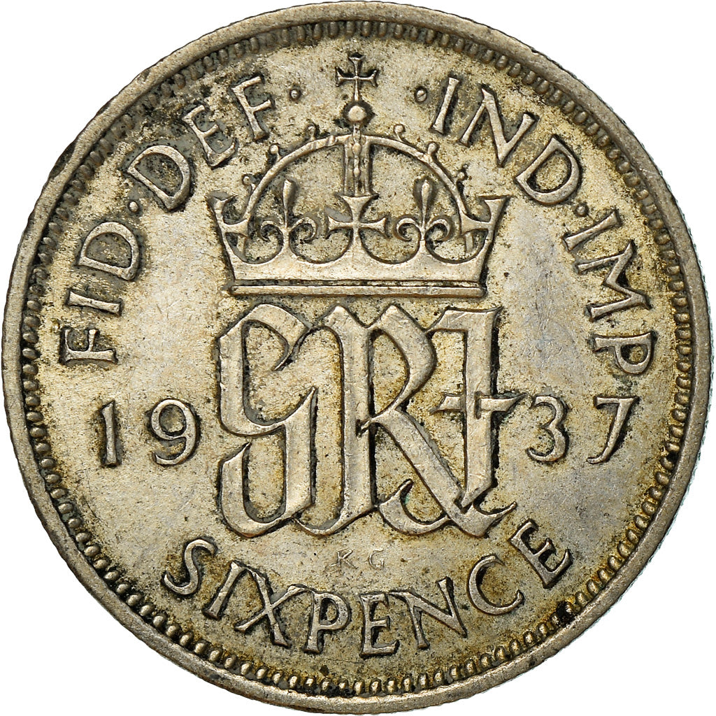 Coin, Great Britain, George VI, 6 Pence, 1937, AU(50-53), Silver, KM:852