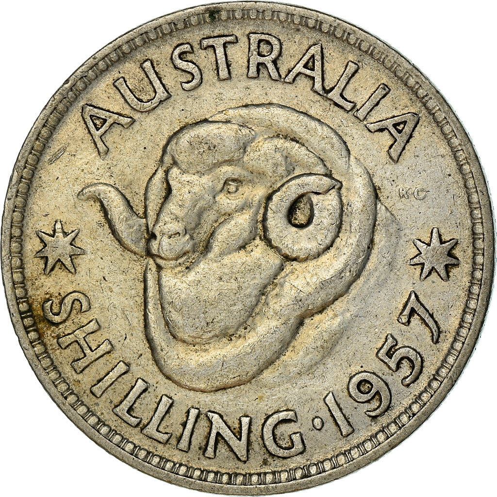 Münze, Australien, Elizabeth II, Shilling, 1957, Melbourne, S+, Silber, KM:59
