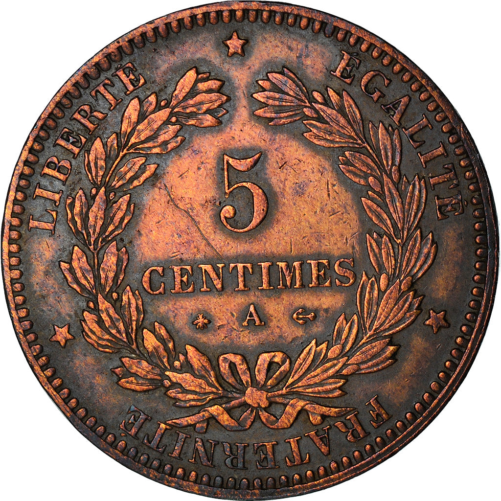 Moneta, Francia, Cérès, 5 Centimes, 1872, Paris, MB+, Bronzo, KM:821.1