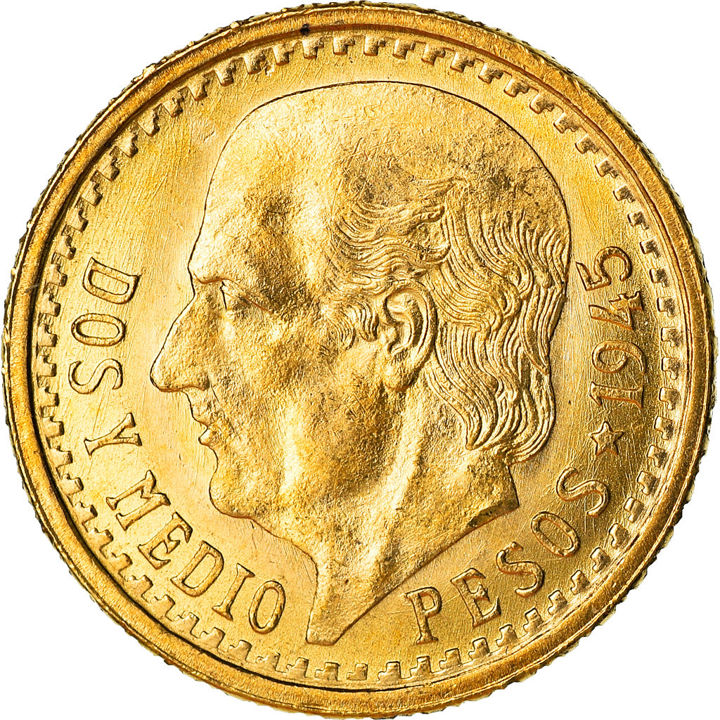 Moneta, Messico, 2-1/2 Pesos, 1945, Mexico City, SPL+, Oro, KM:463