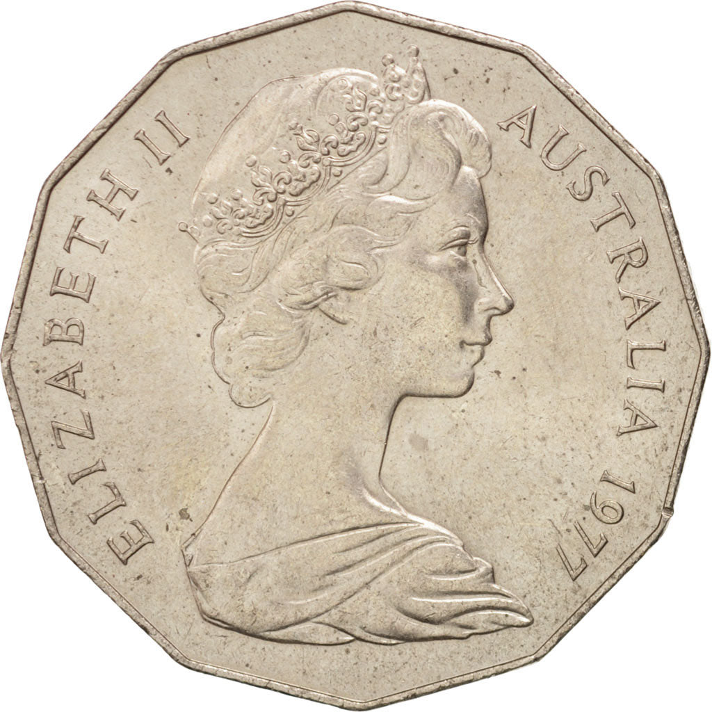 AUSTRALIA, 50 Cents, 1977, KM #70, AU(55-58), Copper-Nickel, 31.65, 15.75