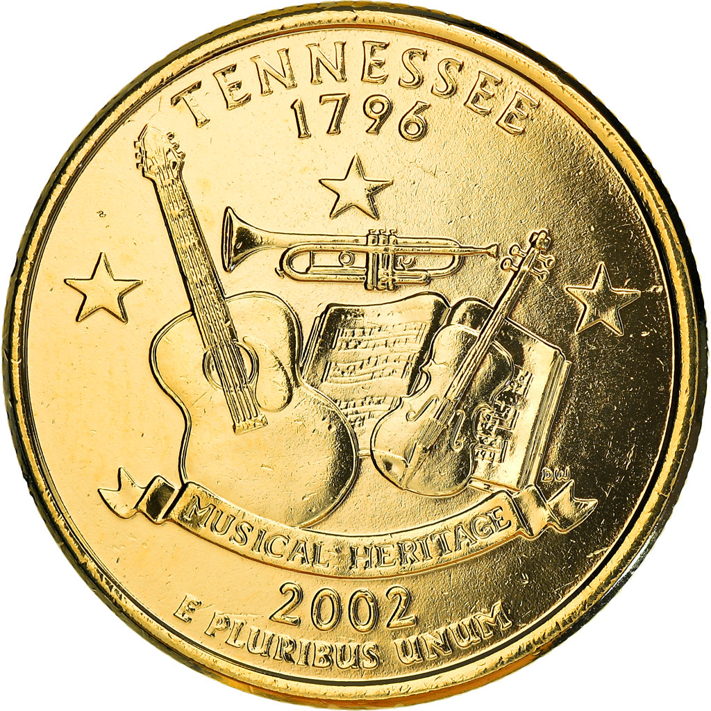 Monnaie, États-Unis, Tennessee, Quarter, 2002, U.S. Mint, Philadelphie, golden