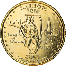 Coin, United States, Illinois, Quarter, 2003, U.S. Mint, Philadelphia, golden