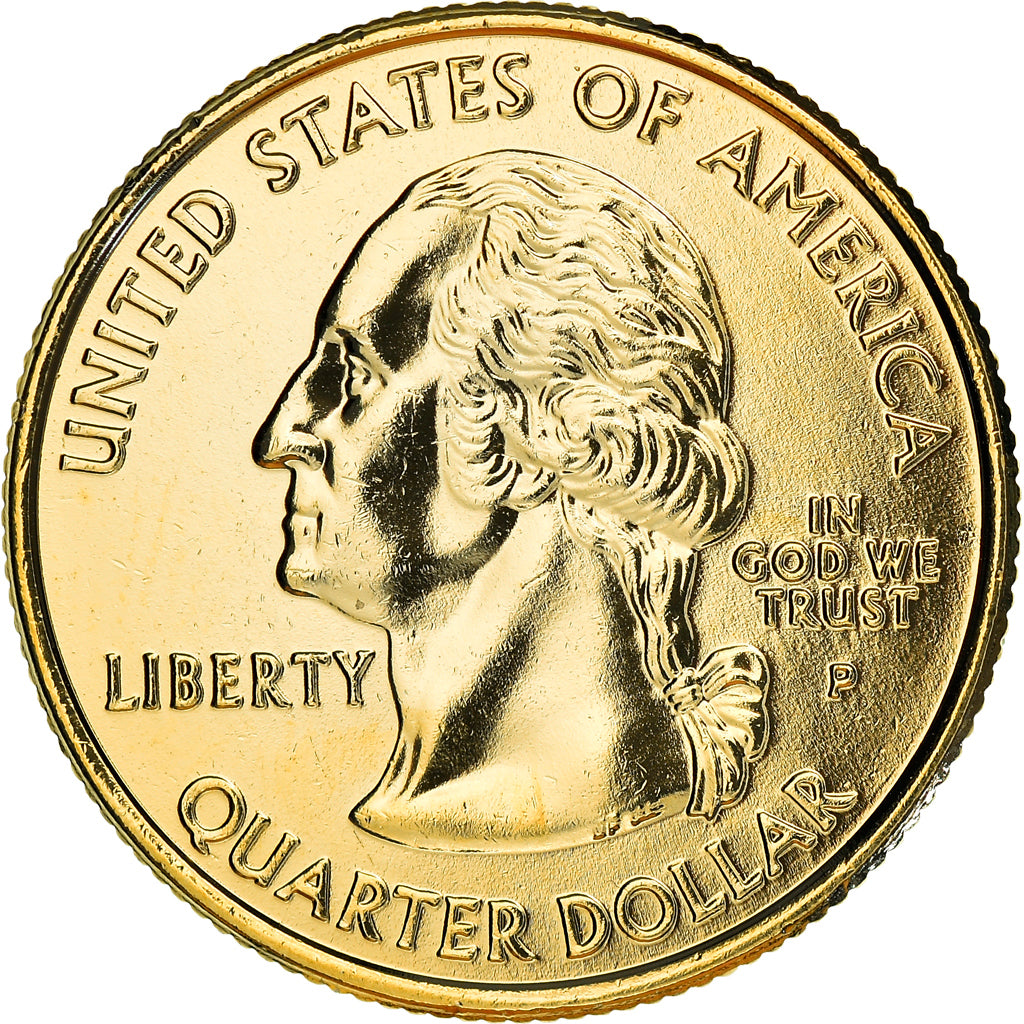 Coin, United States, Illinois, Quarter, 2003, U.S. Mint, Philadelphia, golden
