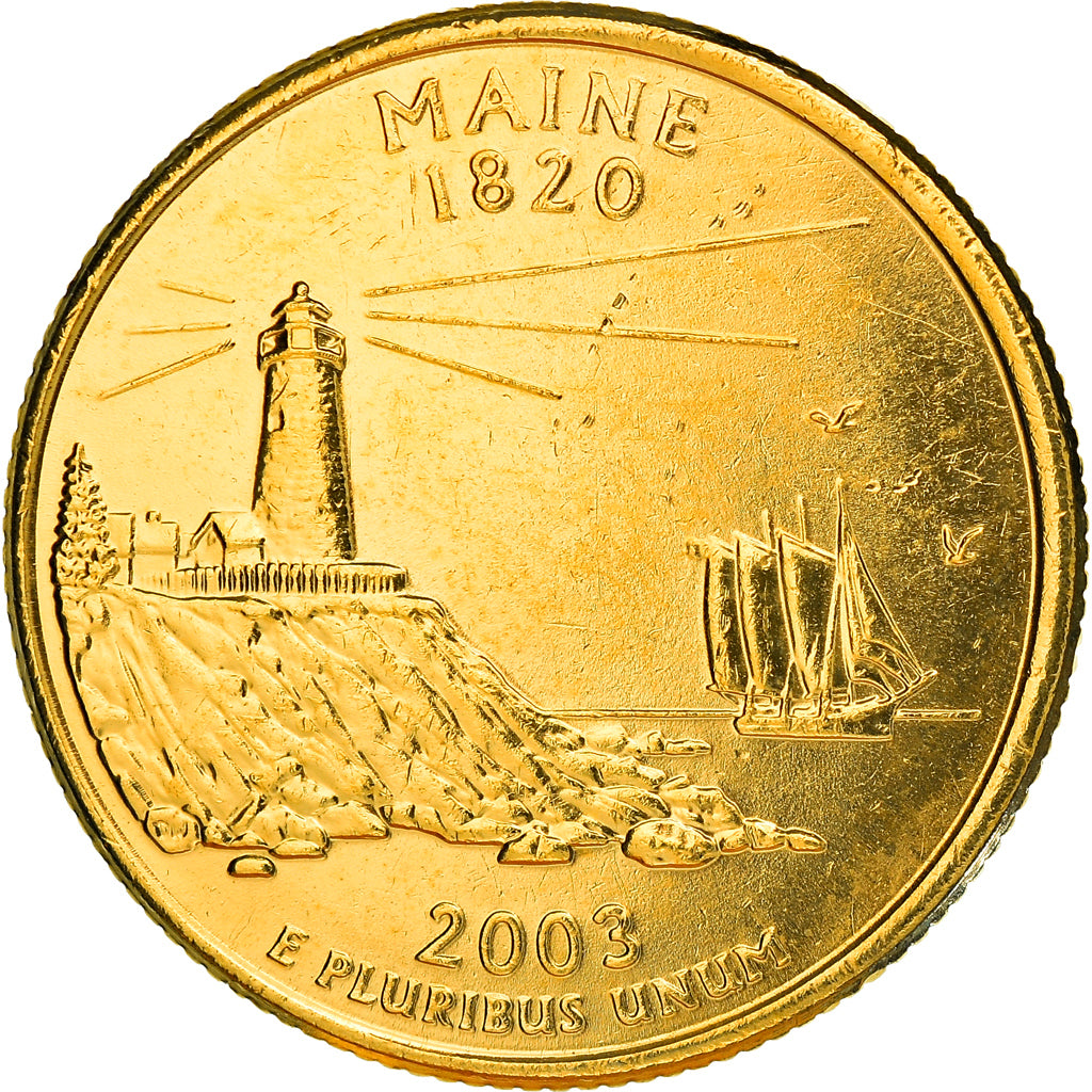 Moneta, Stati Uniti, Maine, Quarter, 2003, U.S. Mint, Denver, golden, SPL, Rame