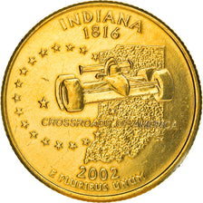 Moneta, Stati Uniti, Indiana, Quarter, 2002, U.S. Mint, SPL, Gold plated