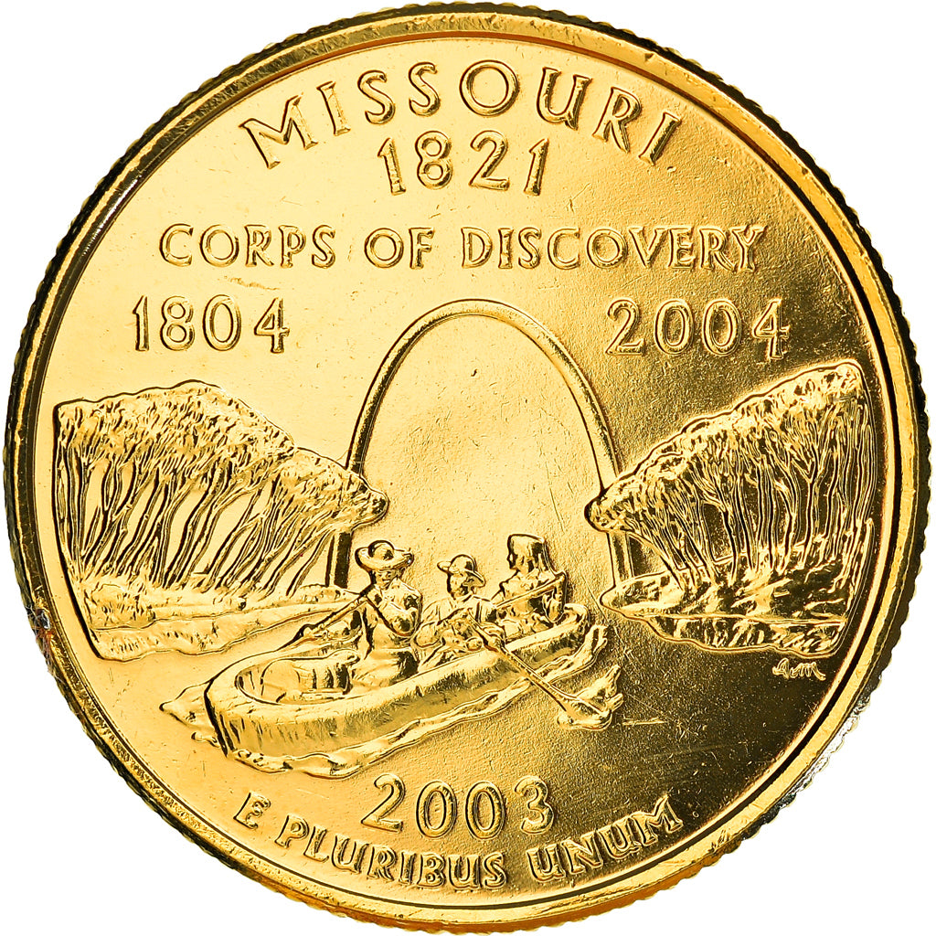 Coin, United States, Missouri, Quarter, 2003, U.S. Mint, MS(63), Gold plated