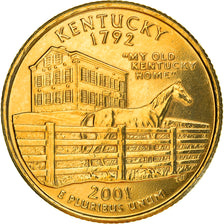 Coin, United States, Kentucky, Quarter, 2001, U.S. Mint, MS(63), Gold plated