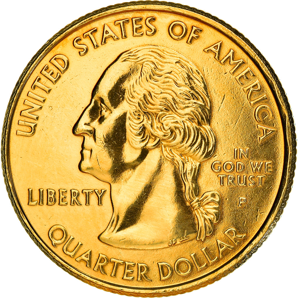 Coin, United States, Kentucky, Quarter, 2001, U.S. Mint, MS(63), Gold plated