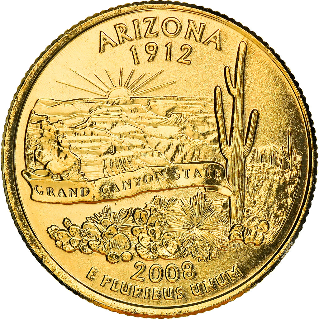 Moneta, Stati Uniti, Arizona, Quarter, 2008, U.S. Mint, SPL, Gold plated