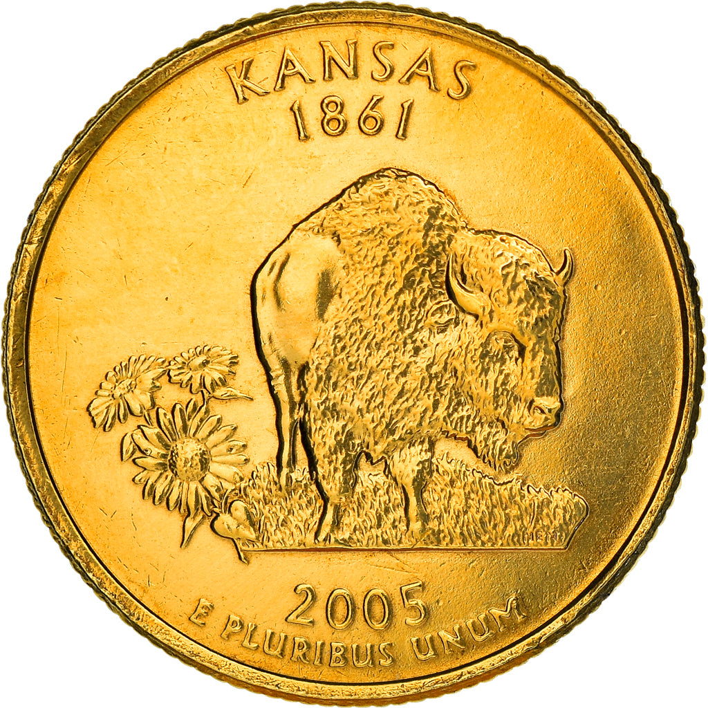 Coin, United States, Kansas, Quarter, 2005, U.S. Mint, Philadelphia, golden