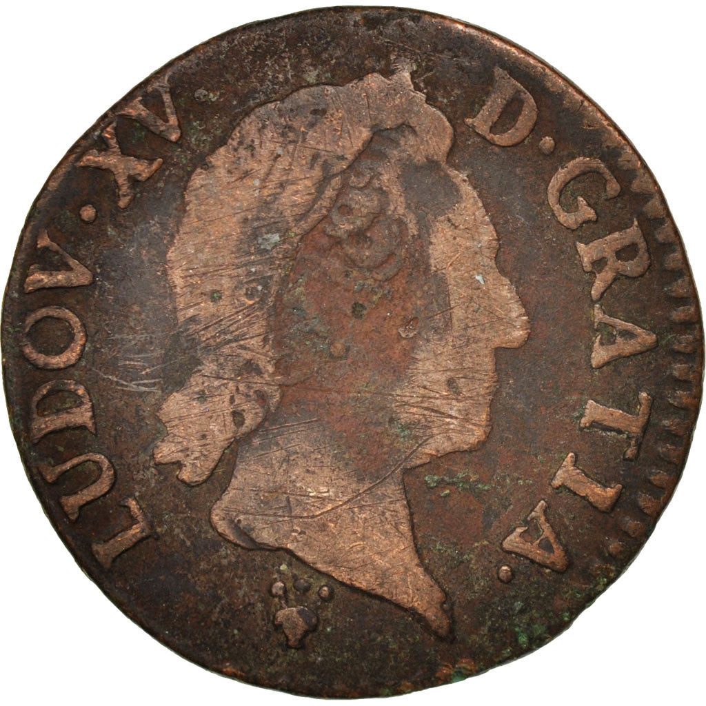 Francia, Louis XV, Demi sol à la vieille tête, 1/2 Sol, 1770, Reims, B+, Ra...