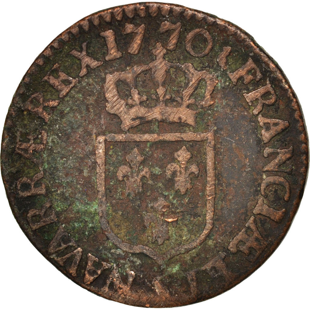 Francia, Louis XV, Demi sol à la vieille tête, 1/2 Sol, 1770, Reims, B+, Ra...