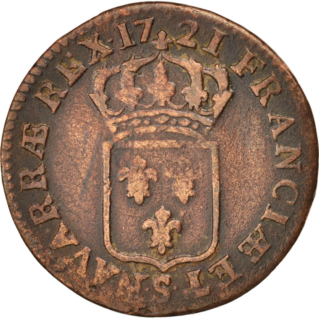 Louis XV, 1/2 sol au buste enfantin, 1721 S, Reims, Gadoury 273