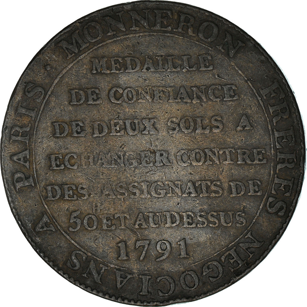 Coin, France, 2 Sols, 1791, VF(30-35), Bronze, KM:Tn23, Brandon:217