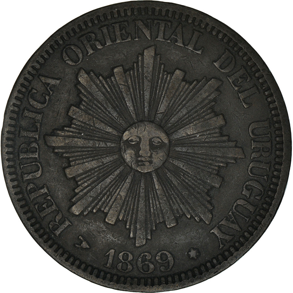Münze, Uruguay, 4 Centesimos, 1869, Uruguay Mint, Birmingham, SS, Bronze, KM:13