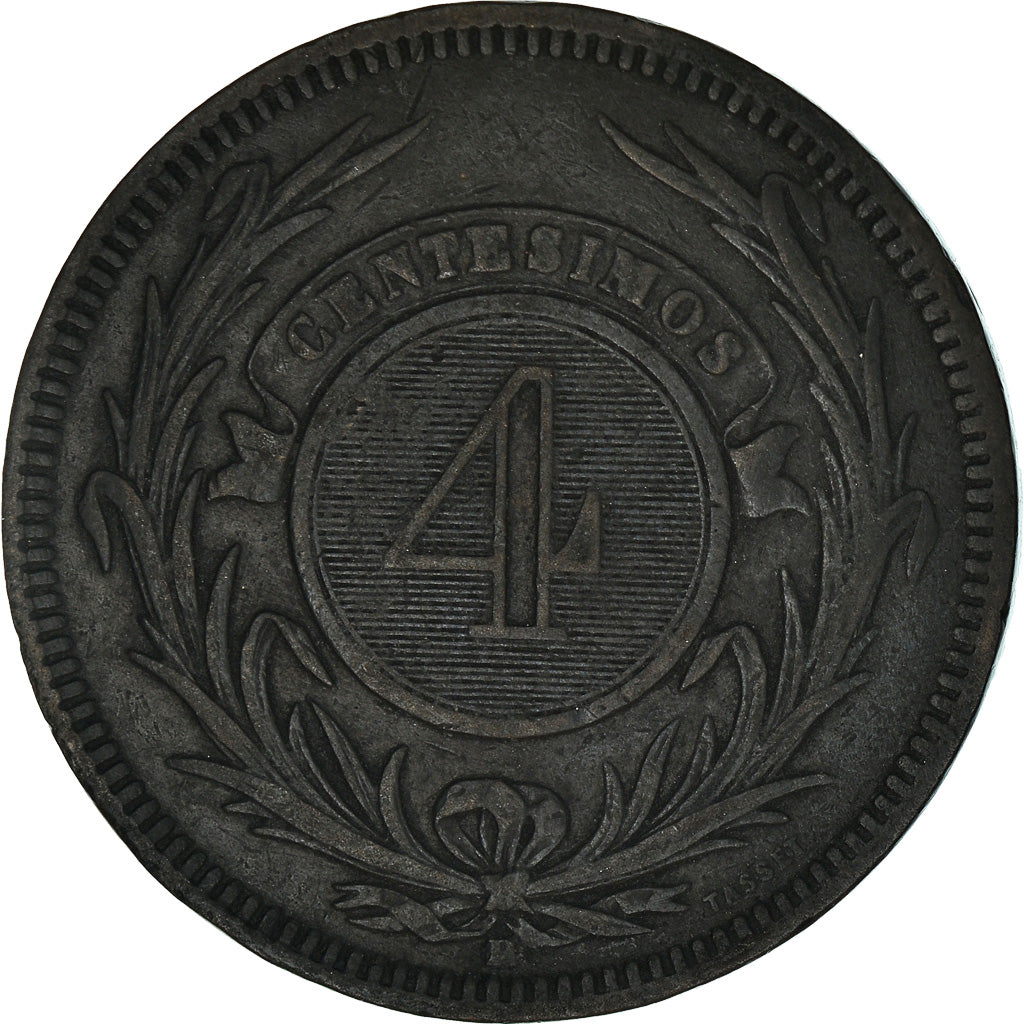 Münze, Uruguay, 4 Centesimos, 1869, Uruguay Mint, Birmingham, SS, Bronze, KM:13