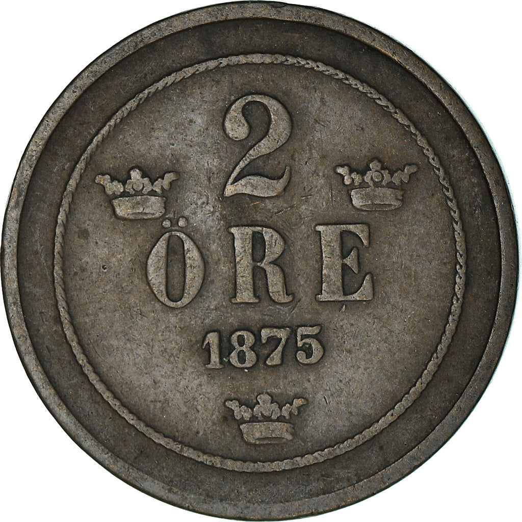 Coin, Sweden, Oscar II, 2 Öre, 1875, VF(30-35), Bronze, KM:735