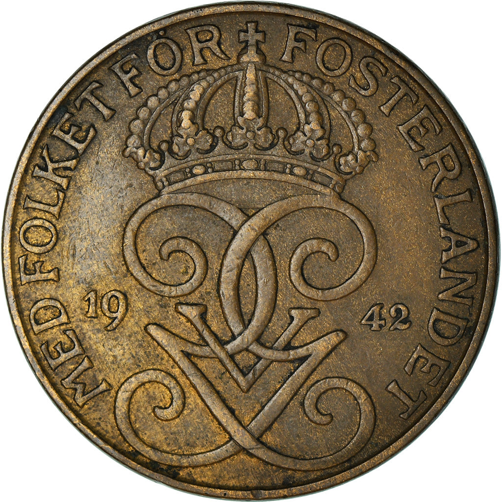 Moneta, Svezia, Gustaf V, 5 Öre, 1942, BB, Bronzo, KM:779.2