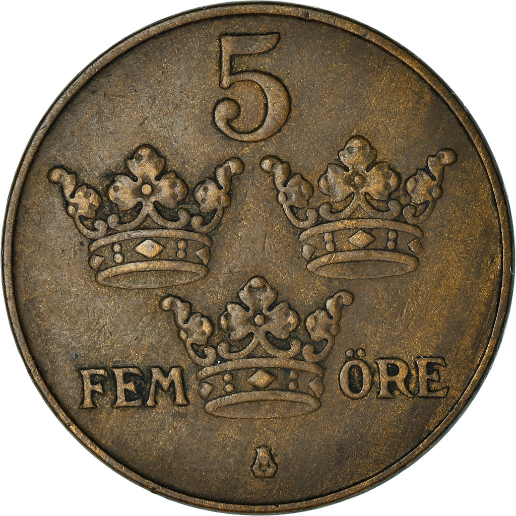 Moneta, Svezia, Gustaf V, 5 Öre, 1942, BB, Bronzo, KM:779.2