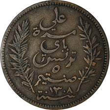 Moneta, Tunisia, Ali Bey, 5 Centimes, 1891, Paris, MB+, Bronzo, KM:221