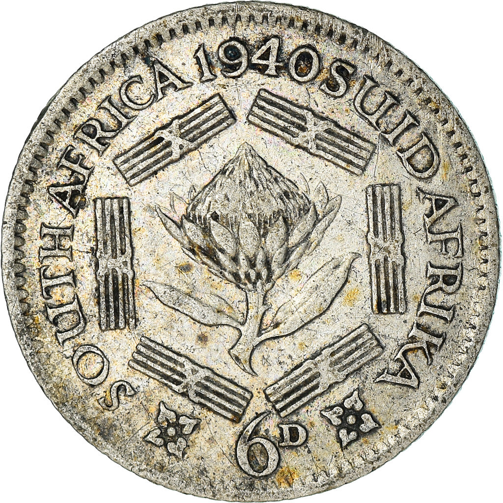 Munten, Zuid Afrika, George VI, 6 Pence, 1940, ZF, Zilver, KM:27