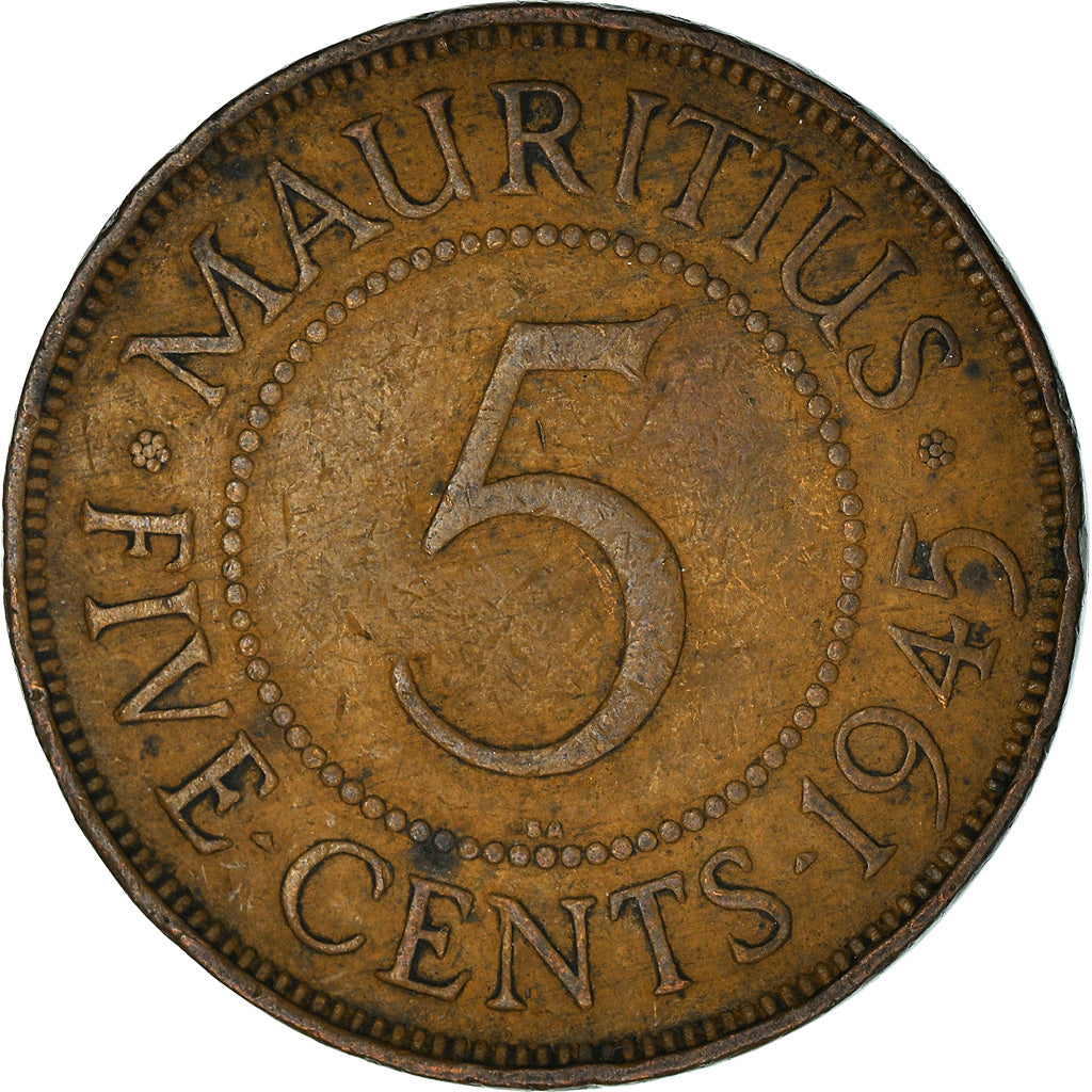 Moneta, Mauritius, George VI, 5 Cents, 1945, Pretoria, MB, Bronzo, KM:20