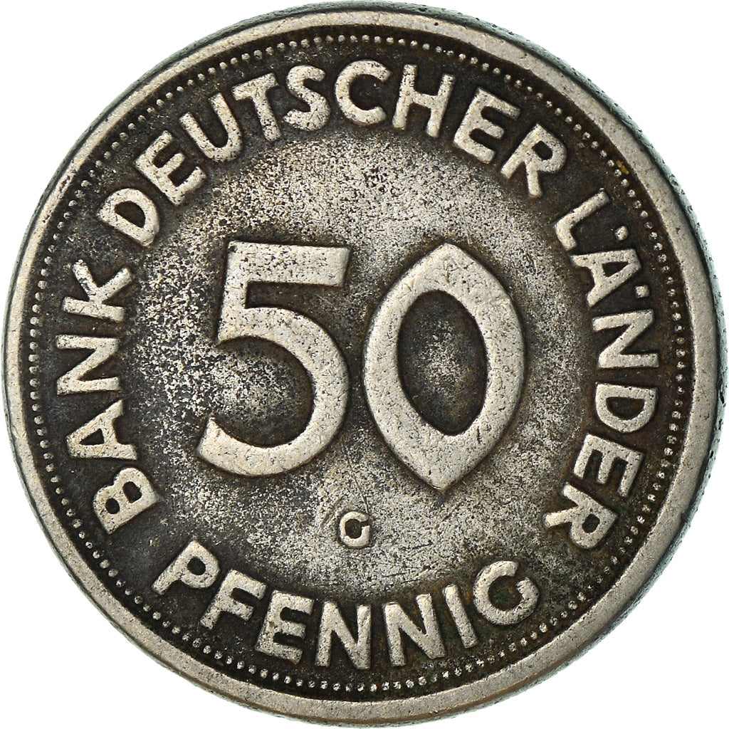 Coin, GERMANY - FEDERAL REPUBLIC, 50 Pfennig, 1949, Karlsruhe, VF(30-35)