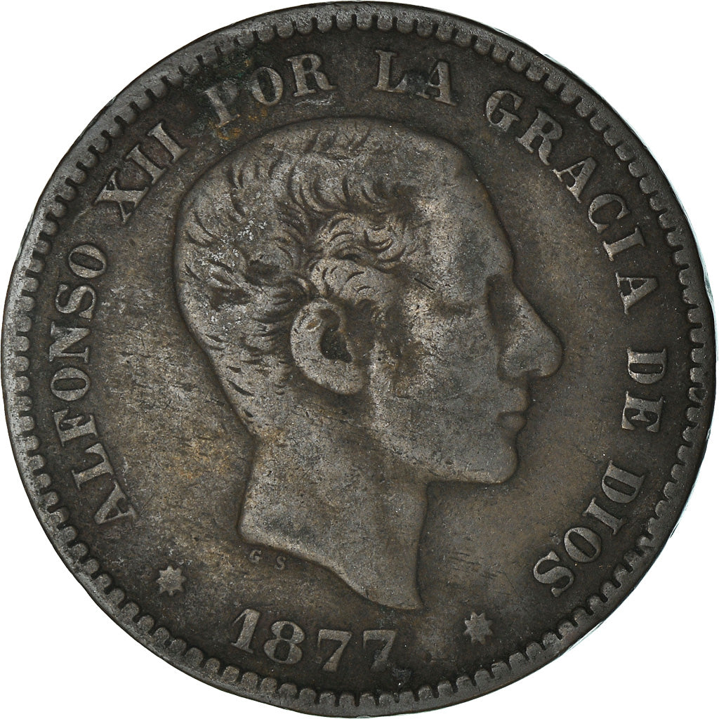 Coin, Spain, Alfonso XII, 5 Centimos, 1877, Madrid, EF(40-45), Bronze, KM:674