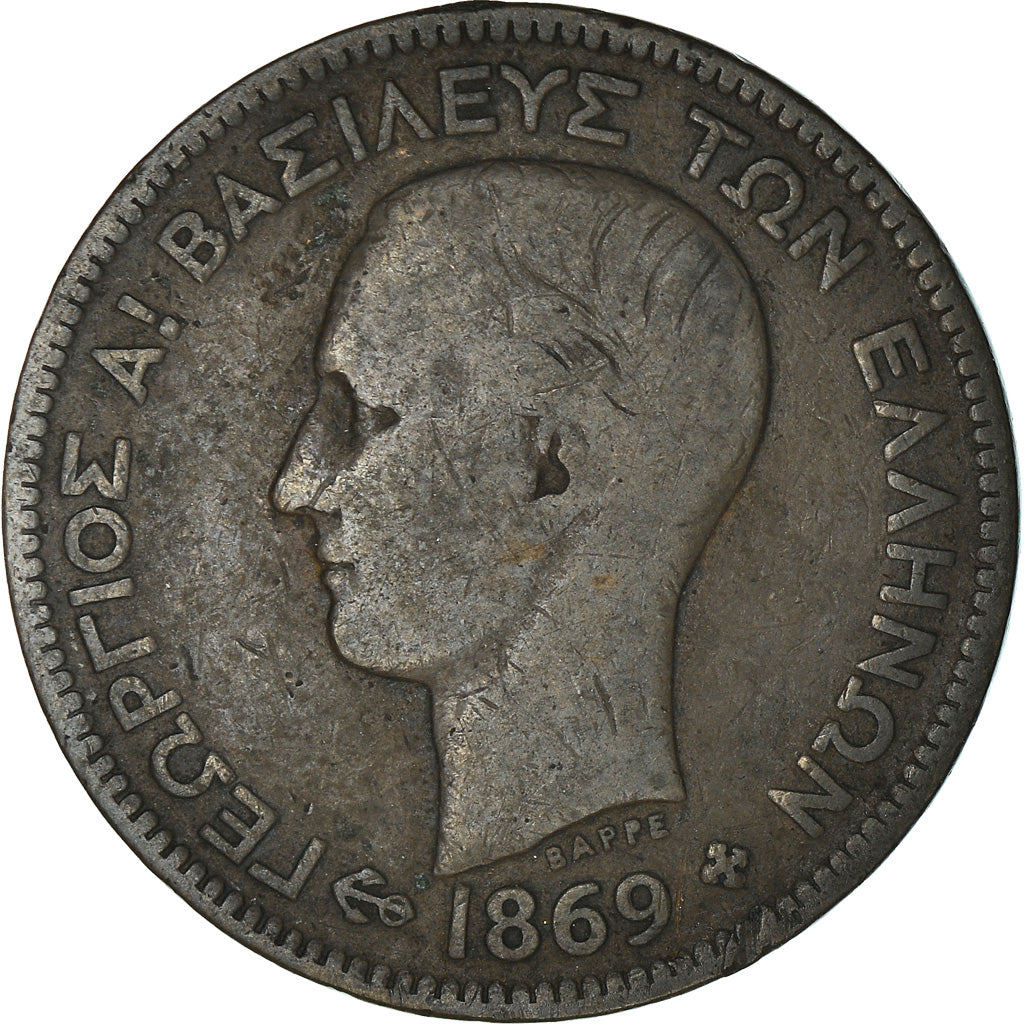 Munten, Griekenland, George I, 5 Lepta, 1869, Strassburg, FR, Koper, KM:42