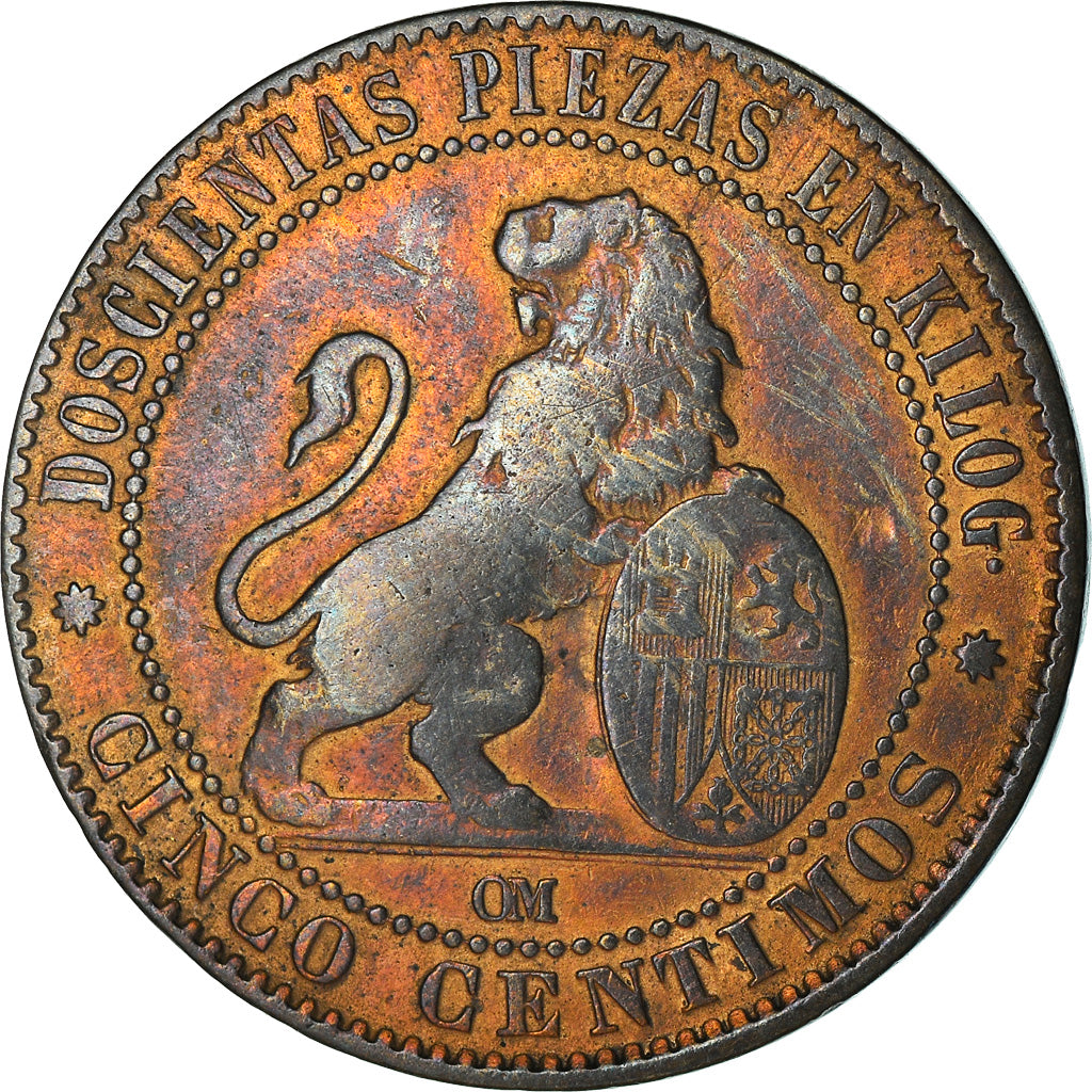 Moneta, Spagna, Provisional Government, 5 Centimos, 1870, Madrid, BB, Rame