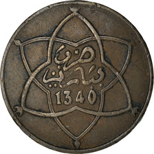Moneta, Marocco, Yusuf, 5 Mazunas, 1921/AH1340, Poissy, BB, Bronzo, KM:28.2