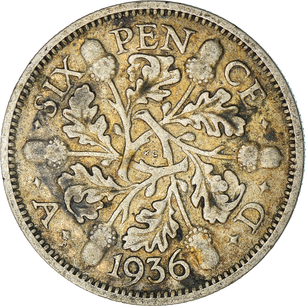 Coin, Great Britain, George V, 6 Pence, 1936, VF(30-35), Silver, KM:832