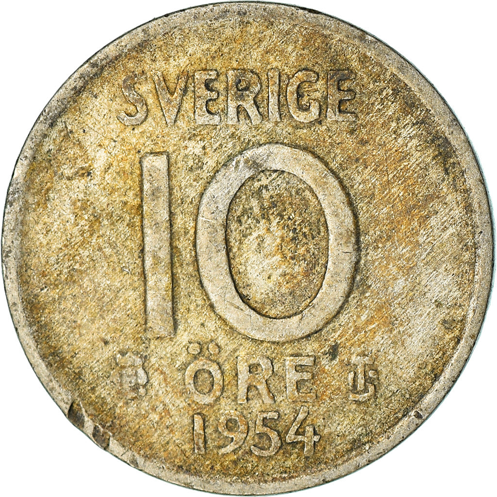 Coin, Sweden, Gustaf VI, 10 Öre, 1954, VF(20-25), Silver, KM:823