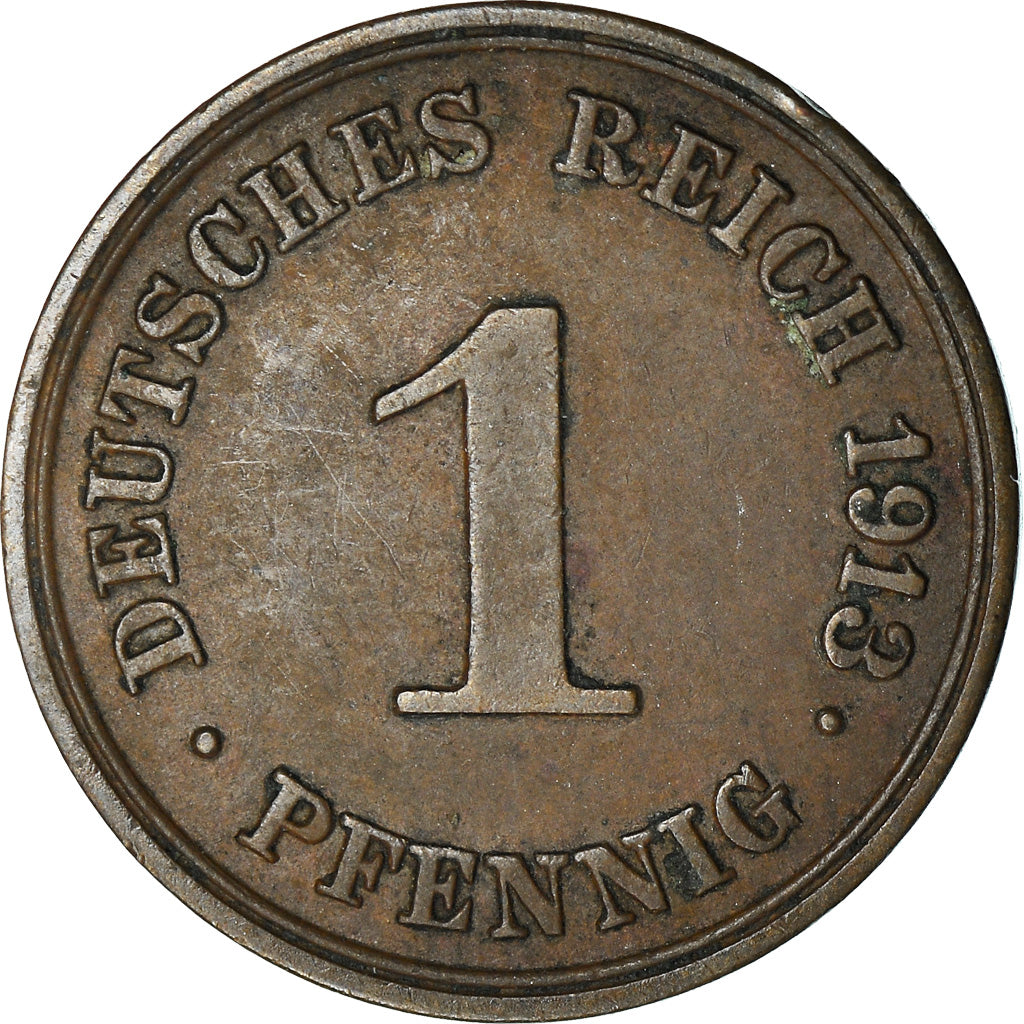 Coin, GERMANY - EMPIRE, Wilhelm II, Pfennig, 1913, Karlsruhe, EF(40-45), Copper
