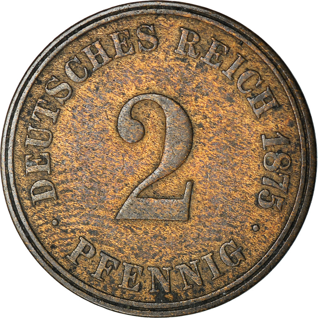 Coin, GERMANY - EMPIRE, Wilhelm I, 2 Pfennig, 1875, Hambourg, EF(40-45), Copper