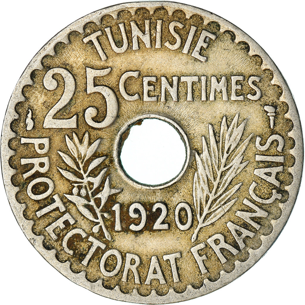 Münze, Tunesien, Muhammad al-Nasir Bey, 25 Centimes, 1920, Paris, S+