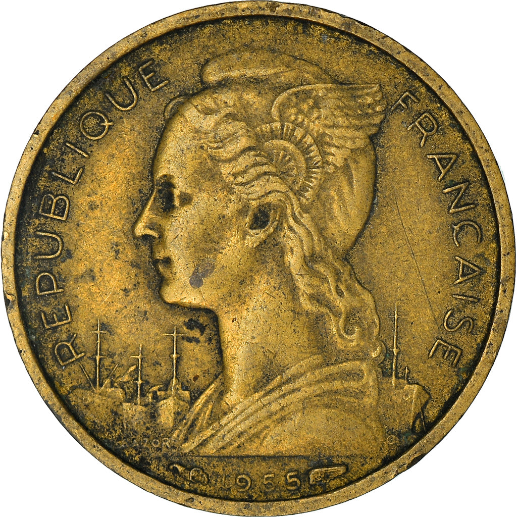 Coin, Réunion, 10 Francs, 1955, Paris, VF(30-35), Aluminum-Bronze, KM:10