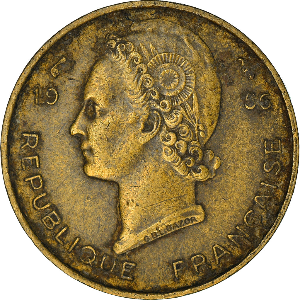 Moneta, Africa occidentale francese, 5 Francs, 1956, BB, Alluminio-bronzo, KM:5